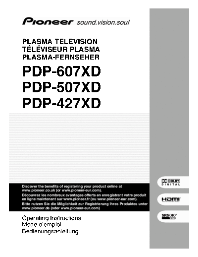 Pioneer pdp-427xd3  Pioneer Plasma TV PDP-507XD pdp-427xd3.pdf