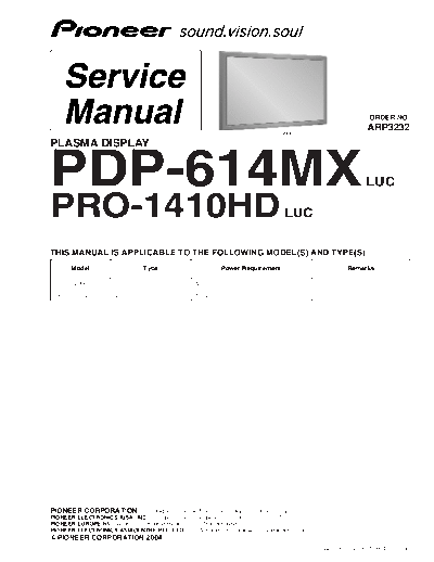Pioneer PDP-614MX PRO-1410HD  Pioneer Plasma TV PDP-614 Pioneer PDP-614MX_PRO-1410HD.pdf