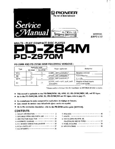 Pioneer hfe   pd-z84m z970m service  Pioneer CD PD-Z84M hfe_pioneer_pd-z84m_z970m_service.pdf