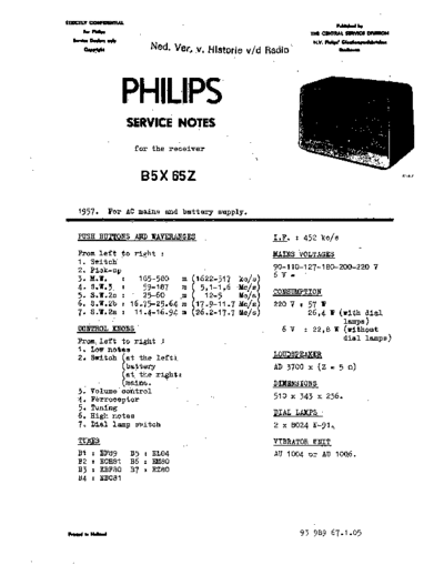 Philips B5X65Z  Philips Historische Radios B5X65Z B5X65Z.pdf