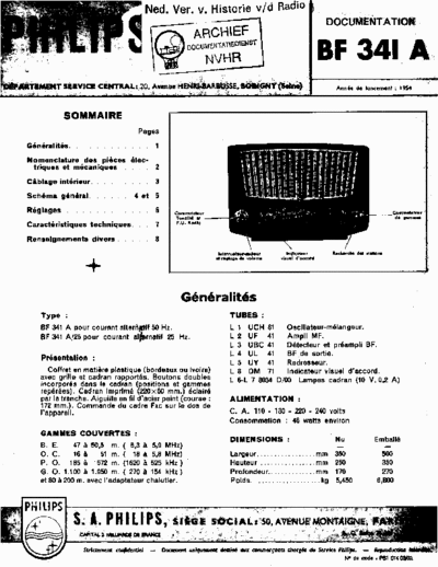 Philips BF341A  Philips Historische Radios BF341A BF341A.pdf