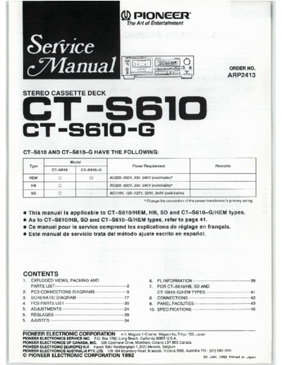 Pioneer hfe   ct-s610 g service arp2413 en  Pioneer CD CT-S610 hfe_pioneer_ct-s610_g_service_arp2413_en.pdf