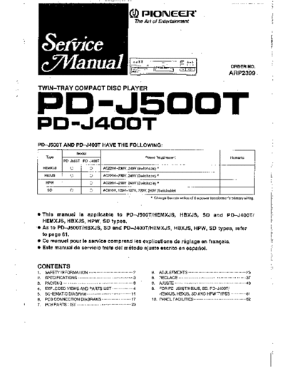 Pioneer hfe   pd-j400t j500t service  Pioneer CD PD-J400T hfe_pioneer_pd-j400t_j500t_service.pdf