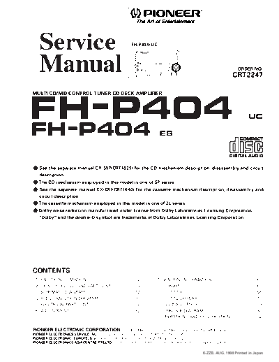 Pioneer hfe pioneer fh-p404 service crt2247 en  Pioneer Car Audio FH-P404 hfe_pioneer_fh-p404_service_crt2247_en.pdf