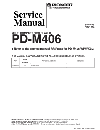 Pioneer hfe   pd-m406 service rrv1974 en  Pioneer CD PD-M406 hfe_pioneer_pd-m406_service_rrv1974_en.pdf