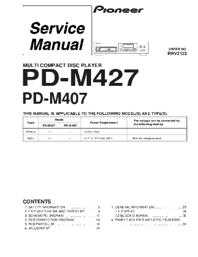 Pioneer hfe   pd-m407 m427 service  Pioneer CD PD-M407 hfe_pioneer_pd-m407_m427_service.pdf
