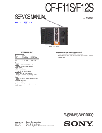 panasonic sony icf-f11s f12s service manual  panasonic Fax KXFM90PDW Viewing SGML_VIEW_DATA EU KX-FM90PD-W SVC Audio sony_icf-f11s_f12s_service_manual.pdf