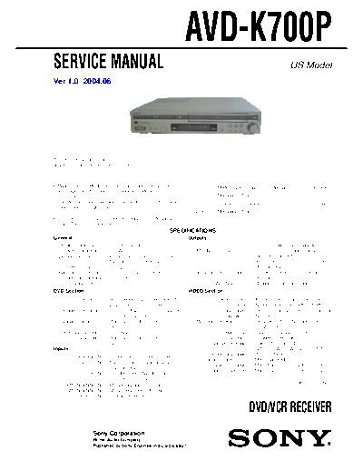 panasonic hfe sony avd-k700p service en  panasonic Fax KXFM90PDW Viewing SGML_VIEW_DATA EU KX-FM90PD-W SVC Audio AVD-K700P hfe_sony_avd-k700p_service_en.pdf