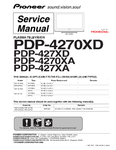 Pioneer ARP3391 PDP-4270XD(PROVISIONAL-part1)  Pioneer Plasma TV PDP-4270 PDP-427_4270 ARP3391_PDP-4270XD(PROVISIONAL-part1).pdf