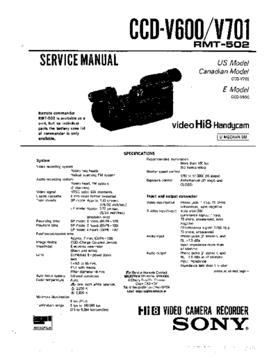 Sony CCD-V600,CCD-V701 - SM  Sony Sony_CCD-V600,CCD-V701 - SM.pdf