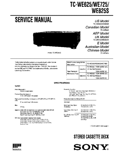 Sony TC-WE625 725 825S Stereo cassette deck  Sony Sony TC-WE625_725_825S Stereo_cassette_deck.pdf