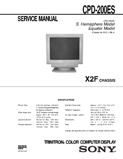 Sony CPD-200ES chassis X2F  Sony SONY CPD-200ES chassis X2F.pdf