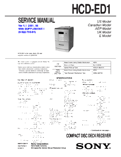 Sony HCD-ED1ver.1.1 with suppl.   9922706-12  Sony SONY HCD-ED1ver.1.1 with suppl.   9922706-12.pdf
