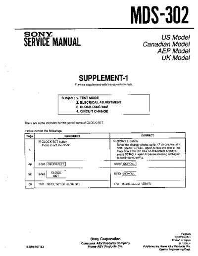 Sony MDS302 SUPPL.1  Sony SONY MDS302 SUPPL.1.pdf