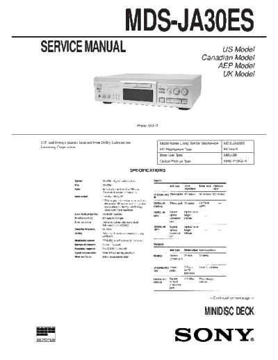 Sony MDS-JA30ES Minidisc deck  Sony Sony MDS-JA30ES Minidisc_deck.pdf
