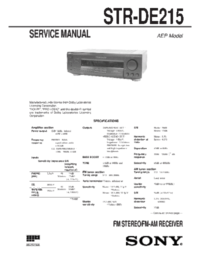 Sony STR-DE215 receiver  Sony Sony STR-DE215 receiver.pdf