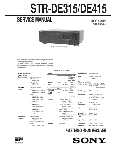 Sony STR-DE315 415 receiver  Sony Sony STR-DE315_415 receiver.pdf
