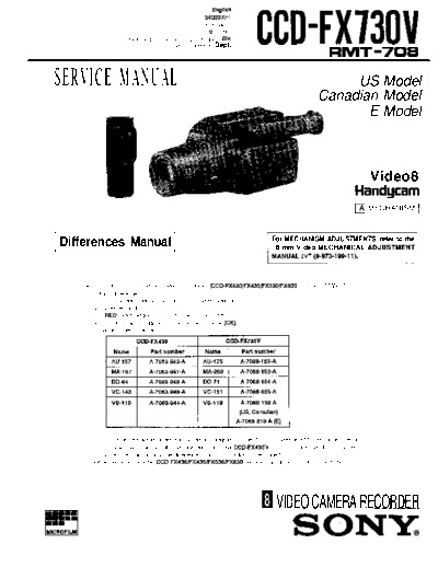 Sony CCD-FX730V Camcorder Adjustments  Parts  only  Sony Sony_CCD-FX730V_Camcorder_Adjustments__Parts__only.pdf