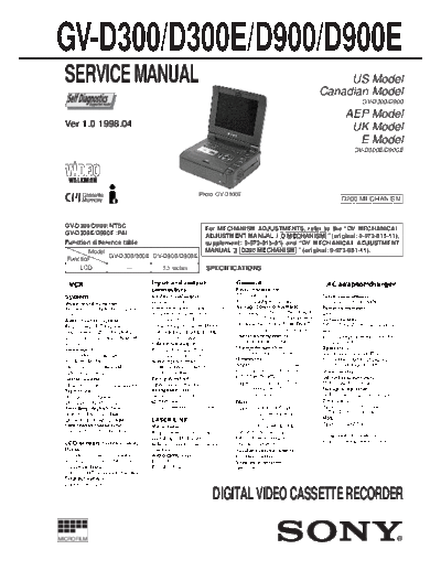 Sony service manual GV-D300 GV-D900  Sony Sony_service_manual_GV-D300_GV-D900.PDF