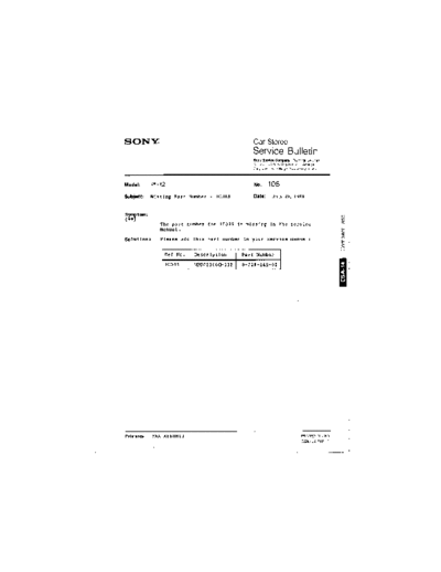 Sony CAR0105  Sony Car Stereo Service Bulletin CAR0105.PDF