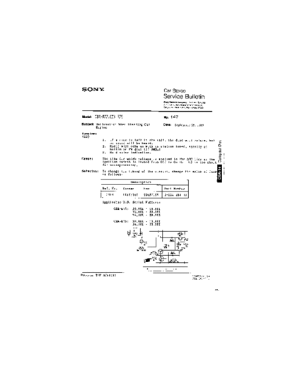 Sony CAR0147  Sony Car Stereo Service Bulletin CAR0147.PDF