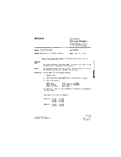 Sony CAR0149  Sony Car Stereo Service Bulletin CAR0149.PDF