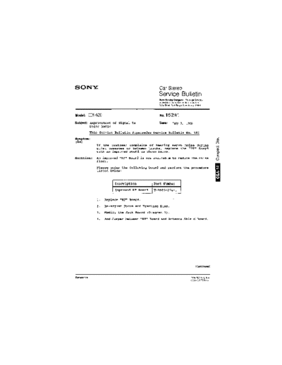 Sony CAR0152  Sony Car Stereo Service Bulletin CAR0152.PDF