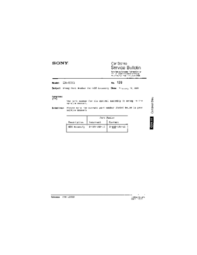 Sony CAR0159  Sony Car Stereo Service Bulletin CAR0159.PDF