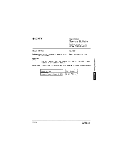 Sony CAR0160  Sony Car Stereo Service Bulletin CAR0160.PDF
