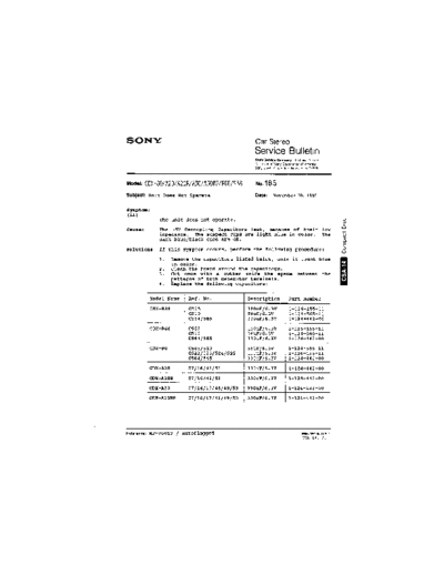 Sony CAR0185  Sony Car Stereo Service Bulletin CAR0185.PDF