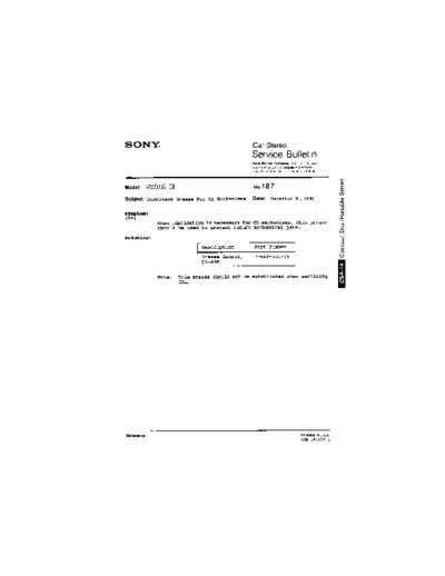 Sony CAR0187  Sony Car Stereo Service Bulletin CAR0187.PDF