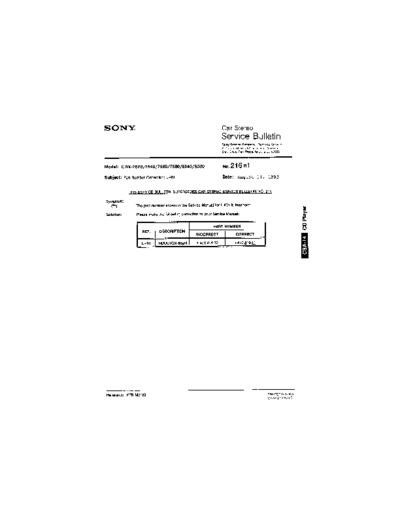 Sony Car0216  Sony Car Stereo Service Bulletin Car0216.pdf