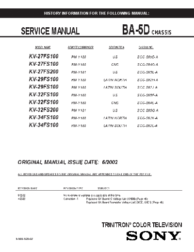 Sony KV-27FS100 FS200 Chassis BA5-D  Sony SONY KV chassis KV-27FS100_FS200 Chassis BA5-D.pdf