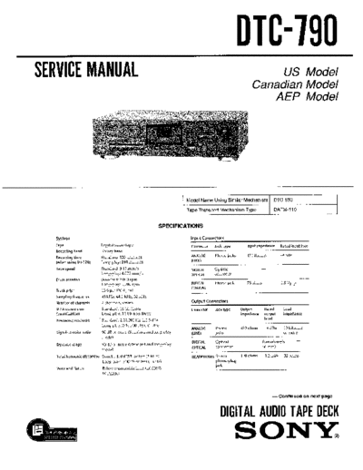 Sony DTC790 service manual  Sony Sony-DTC-690 dtc-55es_75es_700_446 DTC-59ES DTC790 TAPE DECK DTC790_service_manual.pdf