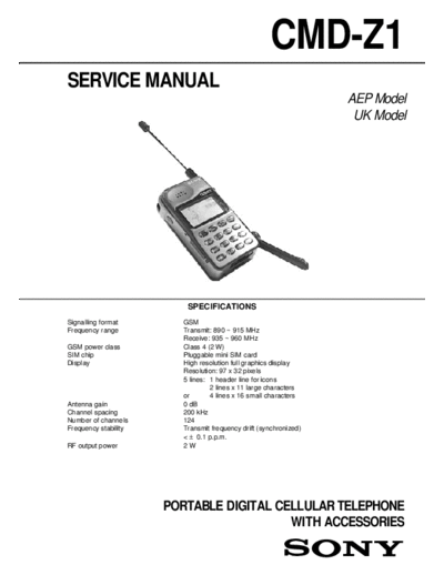 Sony CMD-Z1  Sony Sony mobile phone service manuals Sony CMD-Z1.pdf
