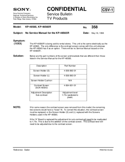 Sony TVP0358  Sony sony tv bulletins sony tv bulletins TVP0358.pdf