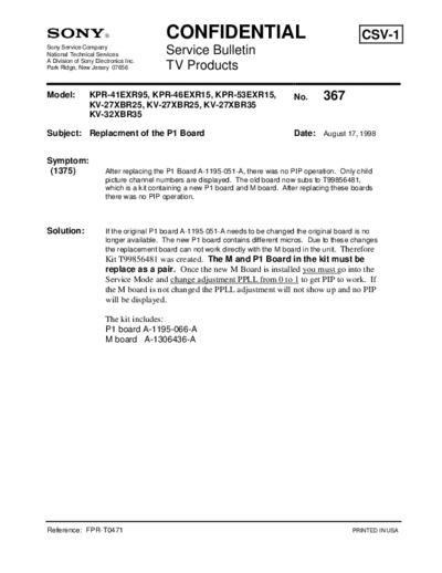 Sony TVP0367  Sony sony tv bulletins sony tv bulletins TVP0367.pdf