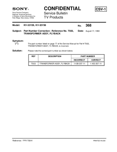 Sony TVP0368  Sony sony tv bulletins sony tv bulletins TVP0368.pdf