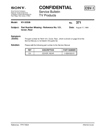 Sony TVP0371  Sony sony tv bulletins sony tv bulletins TVP0371.pdf