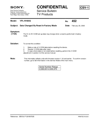 Sony TVP0452  Sony sony tv bulletins sony tv bulletins TVP0452.pdf