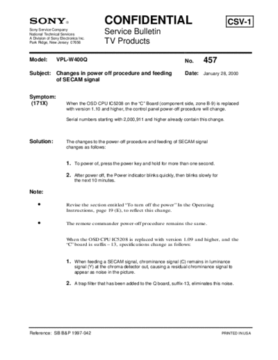 Sony TVP0457  Sony sony tv bulletins sony tv bulletins TVP0457.pdf