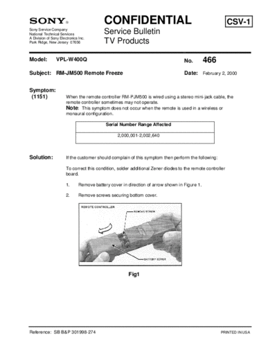 Sony TVP0466  Sony sony tv bulletins sony tv bulletins TVP0466.pdf