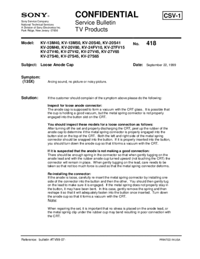 Sony TVP0418  Sony sony tv bulletins sony tv bulletins TVP0418.pdf