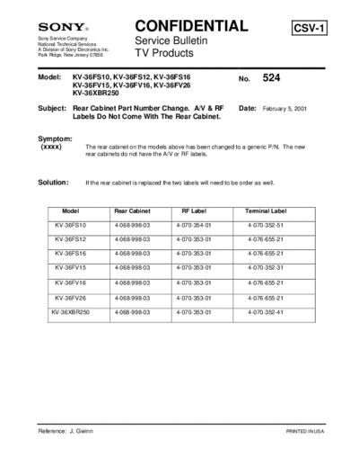 Sony TVP0524  Sony sony tv bulletins sony tv bulletins TVP0524.pdf
