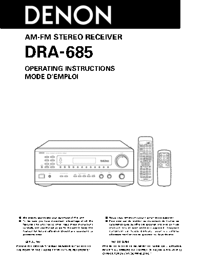 DENON  DRA-685  DENON AM FM Stereo Receiver AM FM Stereo Receiver Denon - DRA-685  DRA-685.pdf