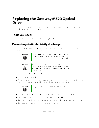 Gateway M520 REMOVE REPLACE OPTICAL DRIVE  Gateway M520 REMOVE REPLACE OPTICAL DRIVE.pdf