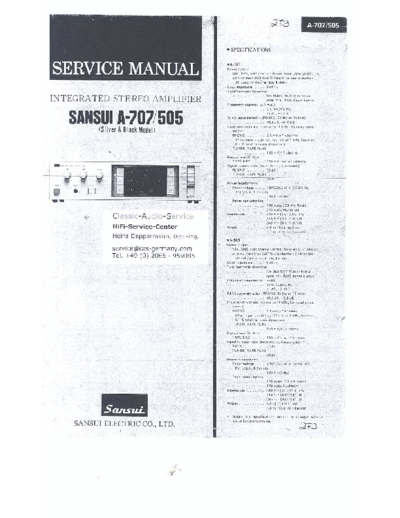 Sansui A-707, A-505  Sansui Integrated Stereo Amplifier Integrated Stereo Amplifier - A-707 & 505 Sansui A-707, A-505.pdf