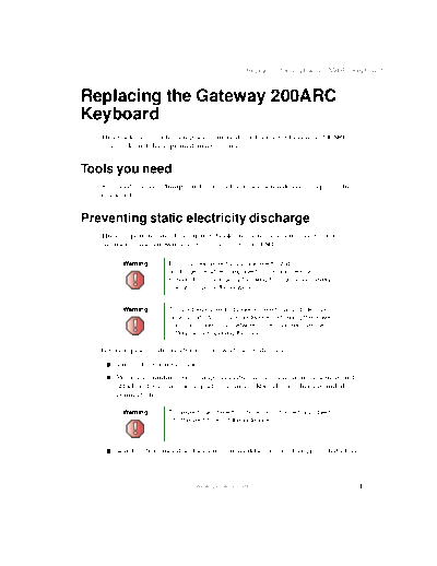 Gateway 200ARC REMOVE REPLACE KEYBOARD  Gateway 200ARC REMOVE REPLACE KEYBOARD.pdf