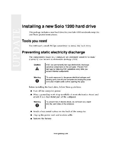 Gateway SOLO 1200 REMOVE REPLACE HARD DRIVE  Gateway SOLO 1200 REMOVE REPLACE HARD DRIVE.pdf