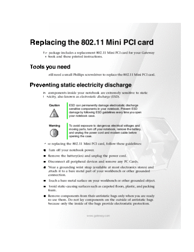 Gateway 200STM ADD REMOVE 802.11 MINI PCI CARD  Gateway 200STM ADD REMOVE 802.11 MINI PCI CARD.pdf